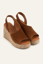 Alacati Genuine Suede Women Cork Wedge Sandals Brown - view 2