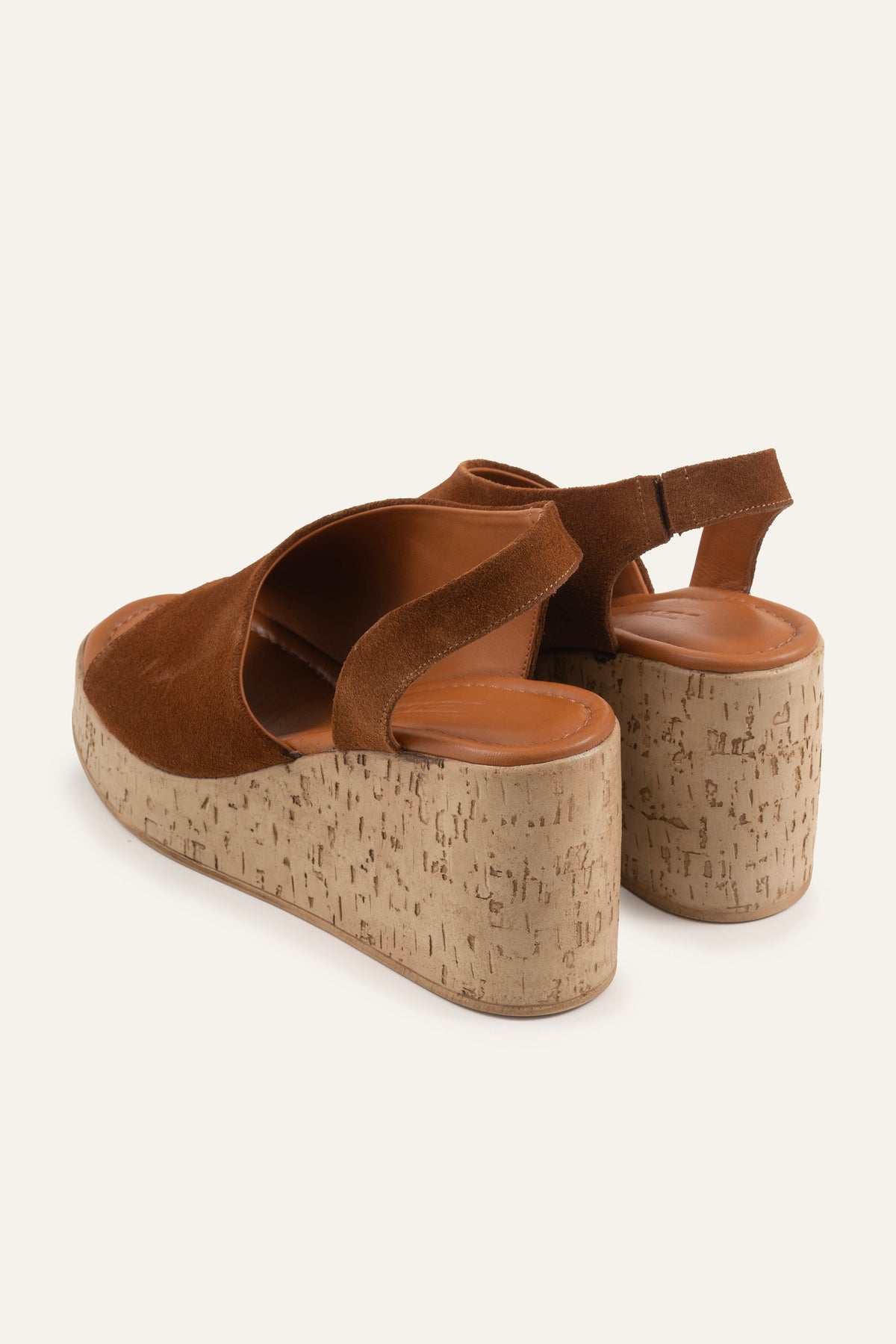 Alacati Genuine Suede Women Cork Wedge Sandals Brown - view 3