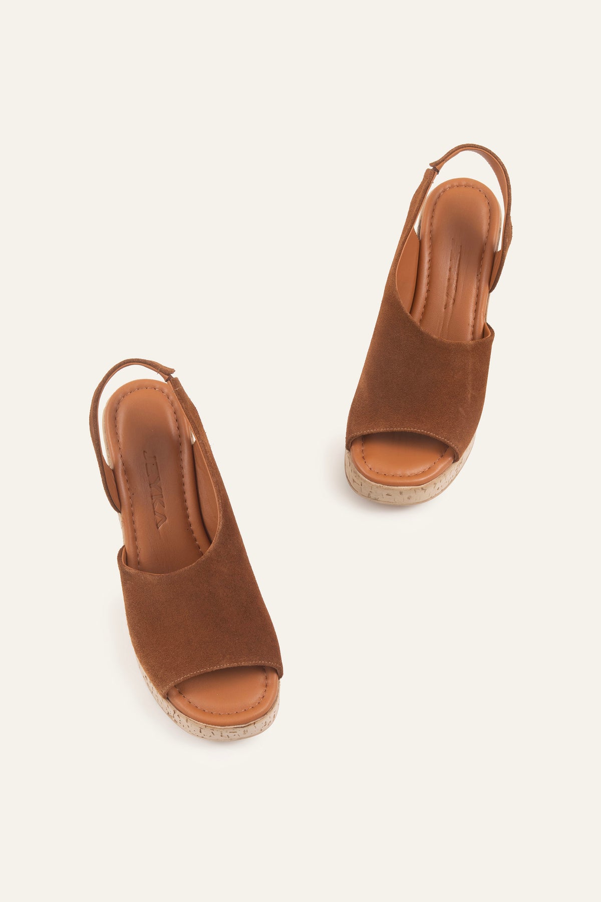 Alacati Genuine Suede Women Cork Wedge Sandals Brown - view 4
