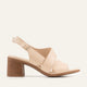 Ancona Genuine Leather Women Block Heel Sandals Cream