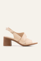 Ancona Genuine Leather Women Block Heel Sandals Cream - view 1