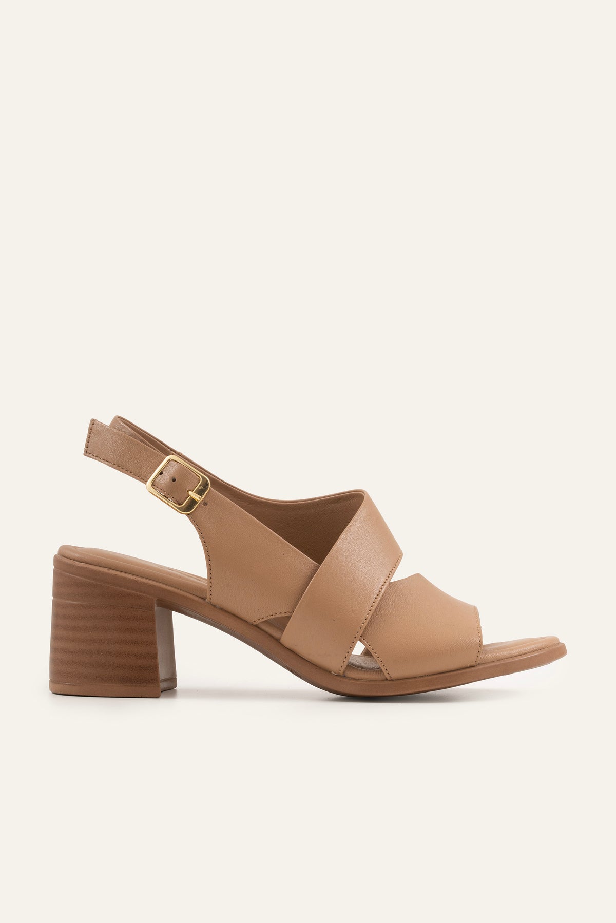 Ancona Genuine Leather Women Block Heel Sandals Taupe - view 1