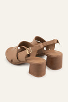 Ancona Genuine Leather Women Block Heel Sandals Taupe - view 3