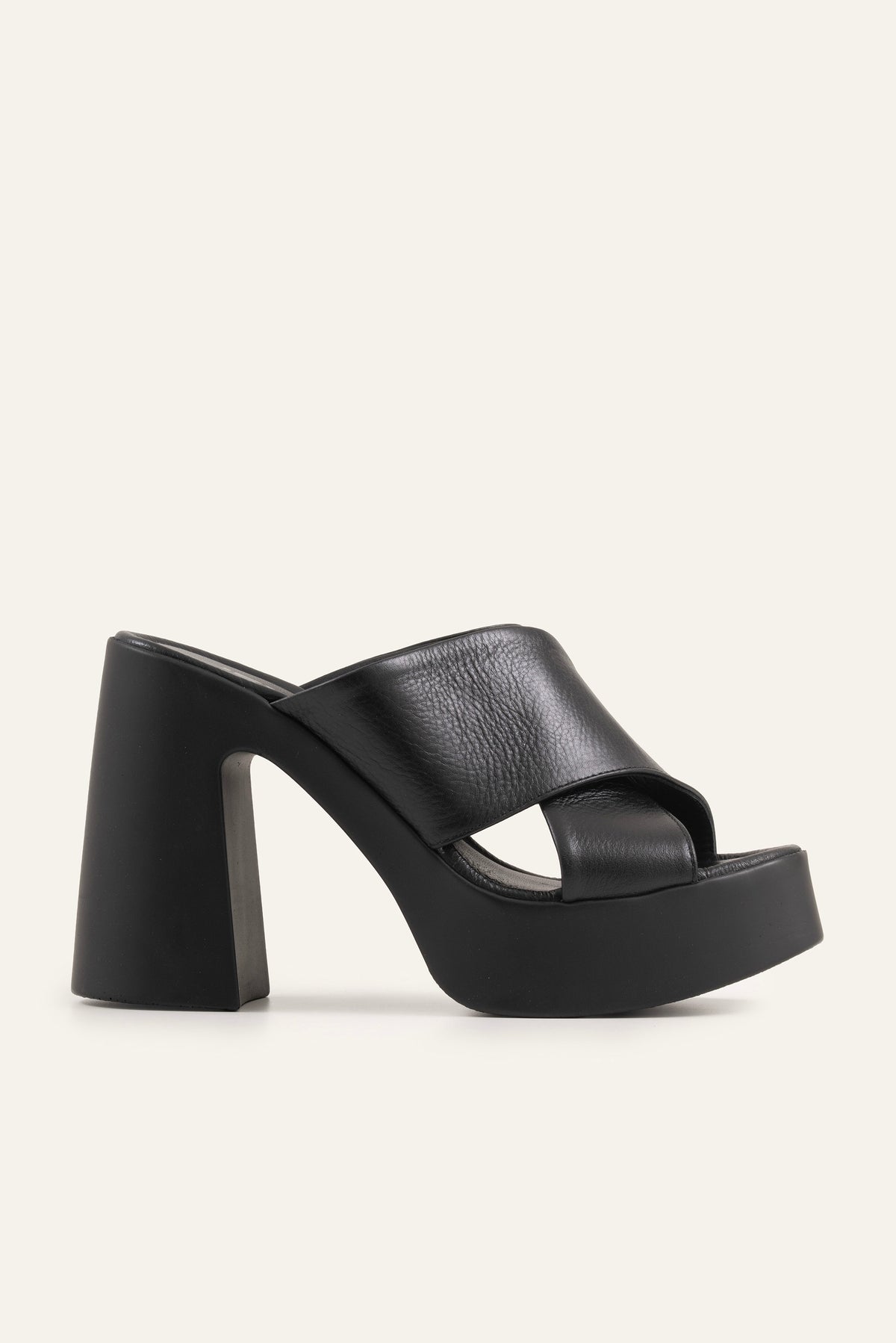 Antibes Genuine Leather Women Platform Heel Mules Black - view 1