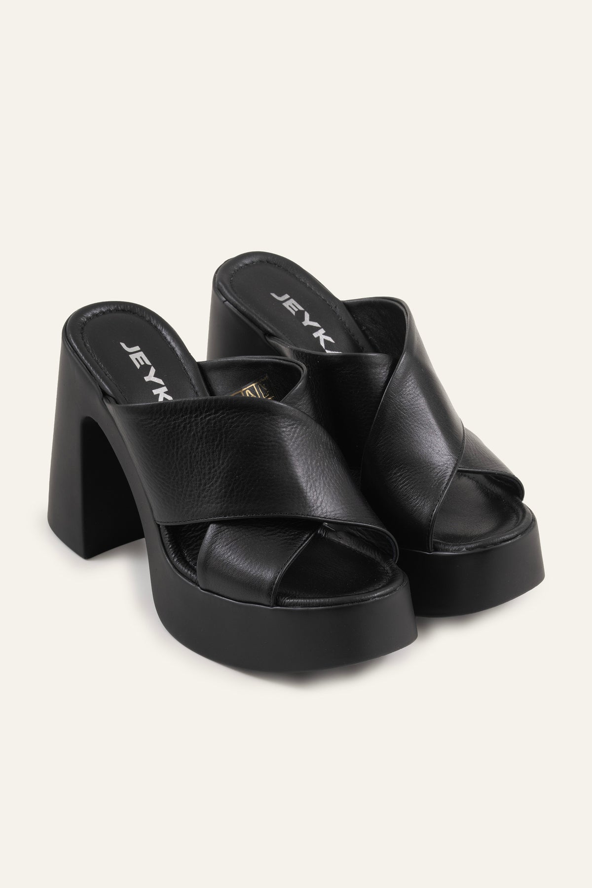 Antibes Genuine Leather Women Platform Heel Mules Black - view 3