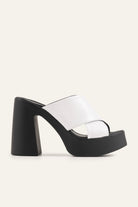 Antibes Genuine Leather Women Platform Heel Mules Black White - view 1