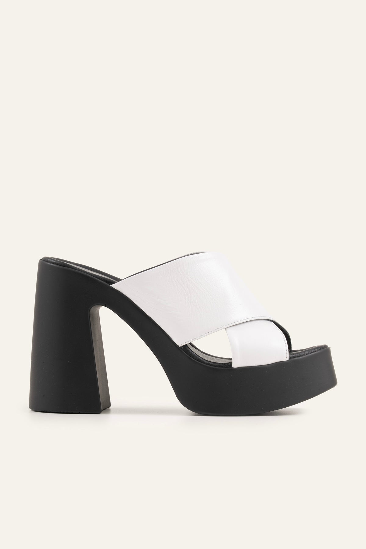 Antibes Genuine Leather Women Platform Heel Mules Black White - view 1