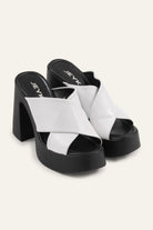 Antibes Genuine Leather Women Platform Heel Mules Black White - view 2