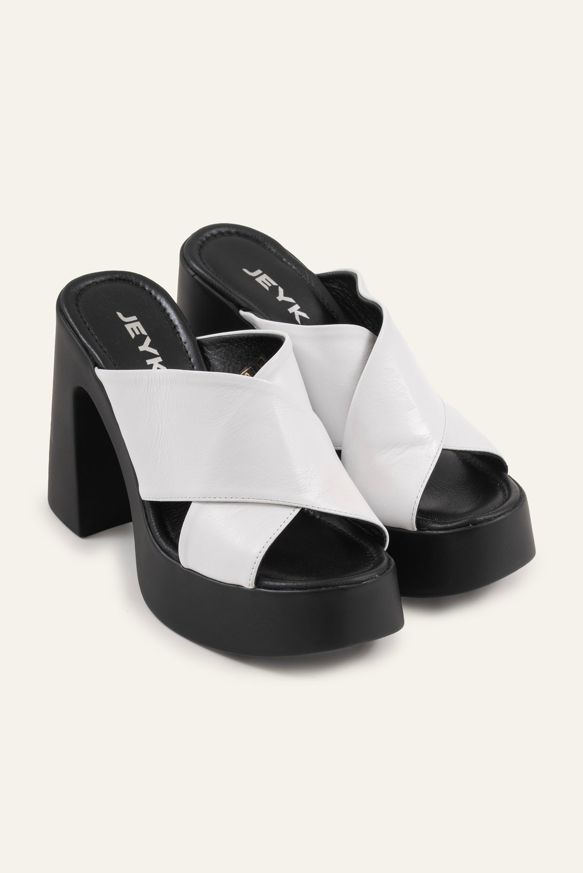Antibes Genuine Leather Women Platform Heel Mules Black White - view 2