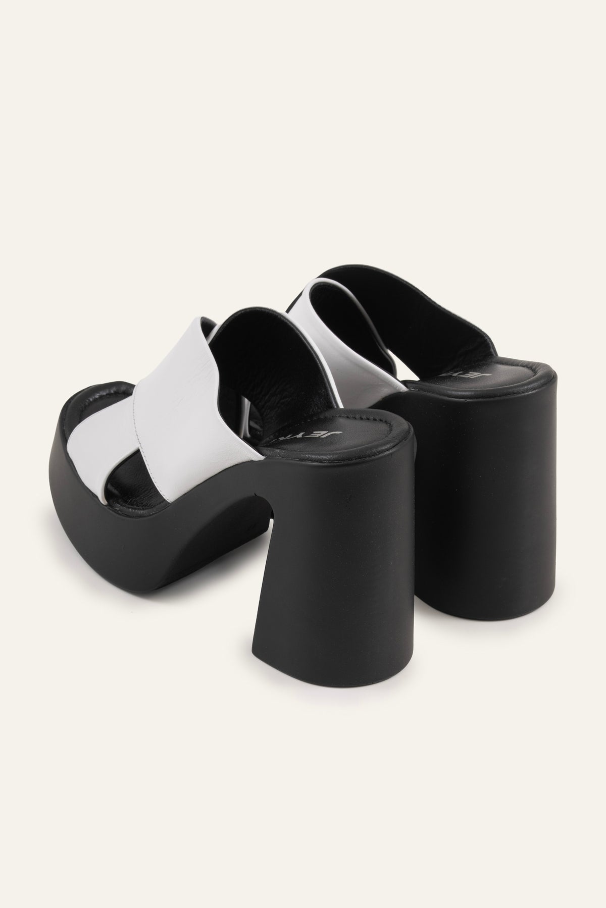 Antibes Genuine Leather Women Platform Heel Mules Black White - view 3