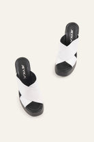 Antibes Genuine Leather Women Platform Heel Mules Black White - view 4
