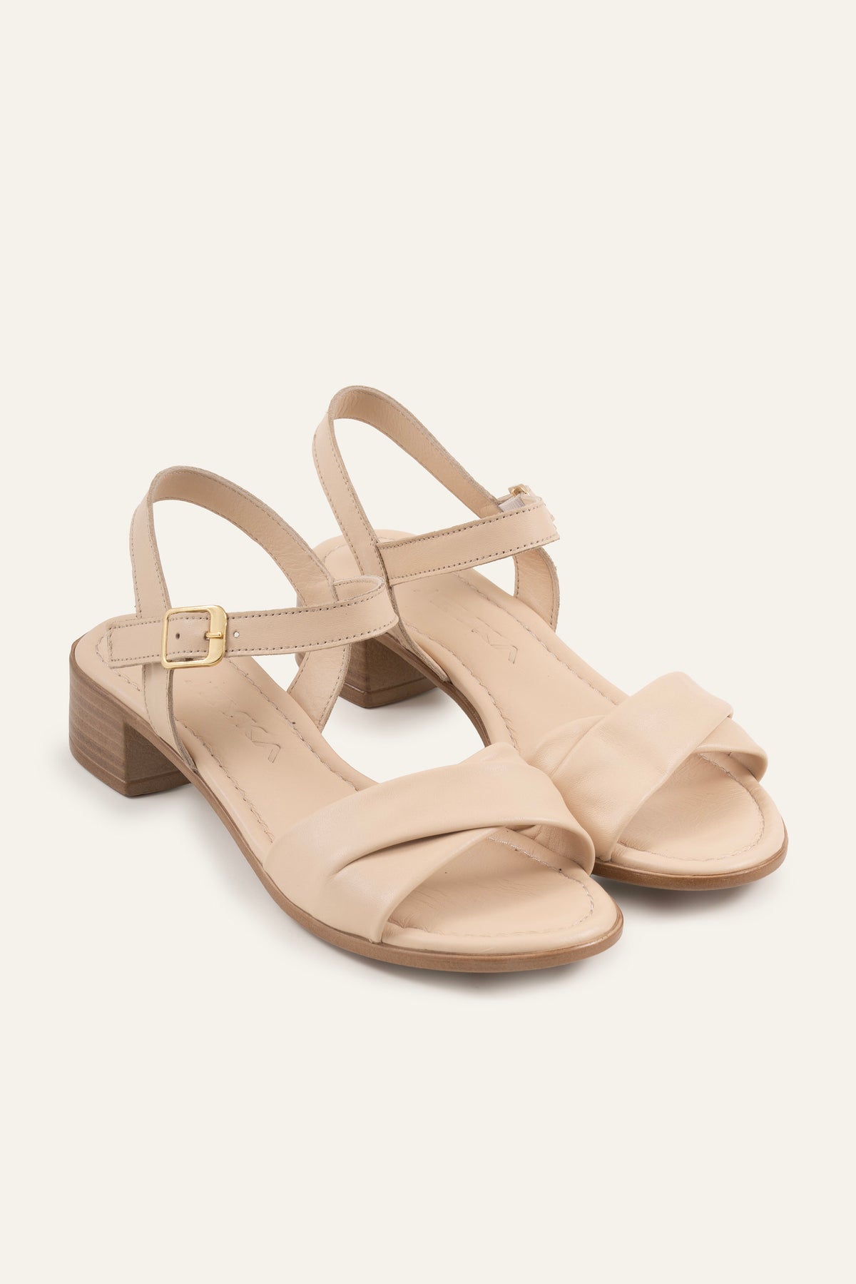 Arezzo Genuine Leather Women Block Heel Sandals Cream - view 2