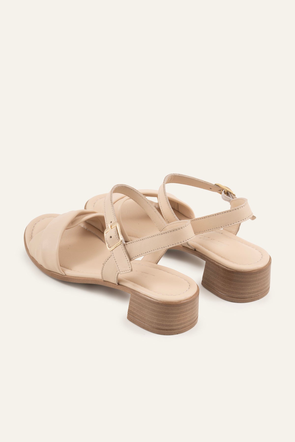 Arezzo Genuine Leather Women Block Heel Sandals Cream - view 3