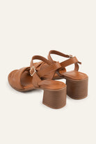 Arezzo Genuine Leather Women Block Heel Sandals Tan - view 3