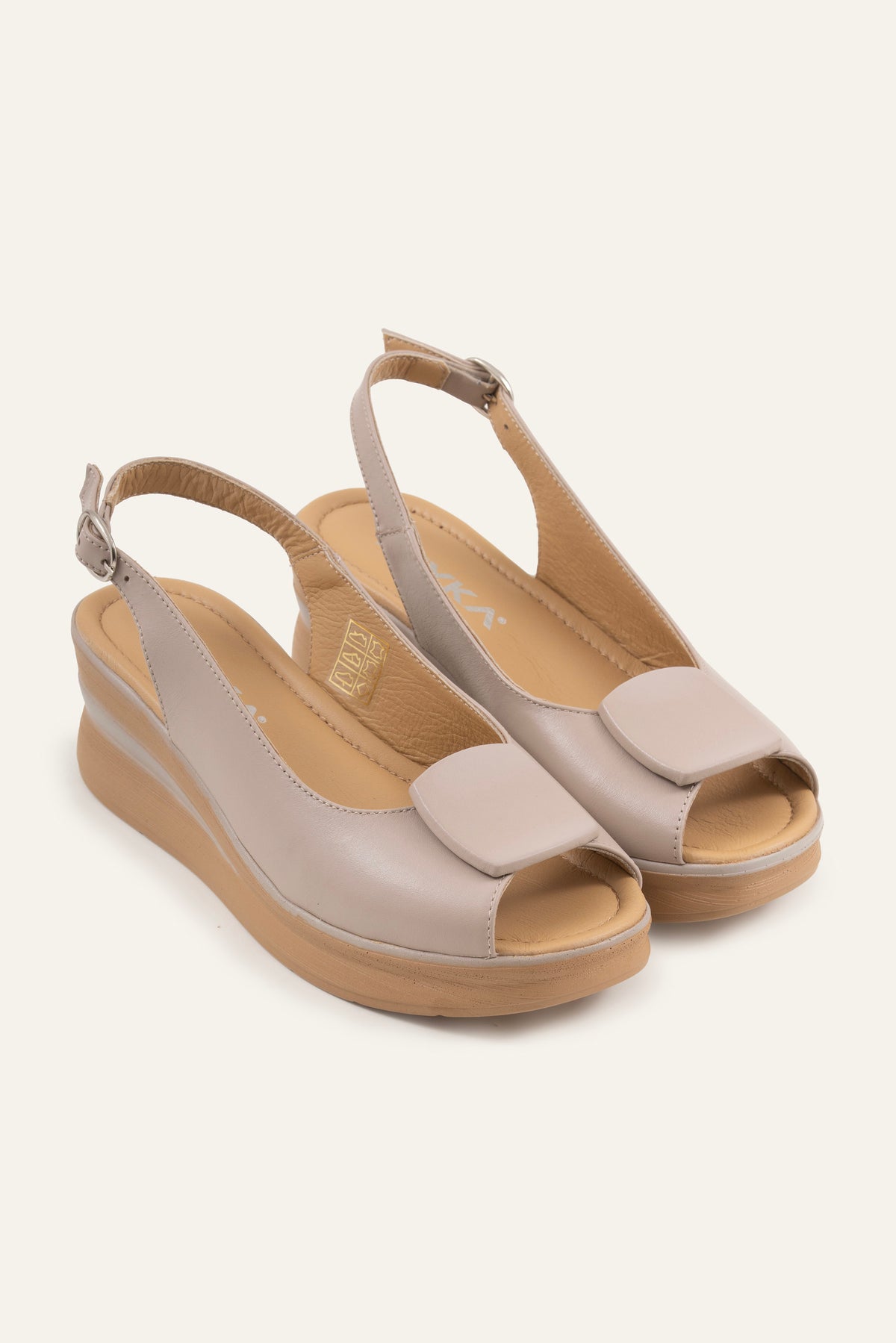 Bergamo Genuine Leather Women Wedge Sandals Grey - view 2