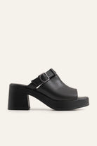 Bodrum Genuine Leather Women Platform Heel Mules Black - view 1