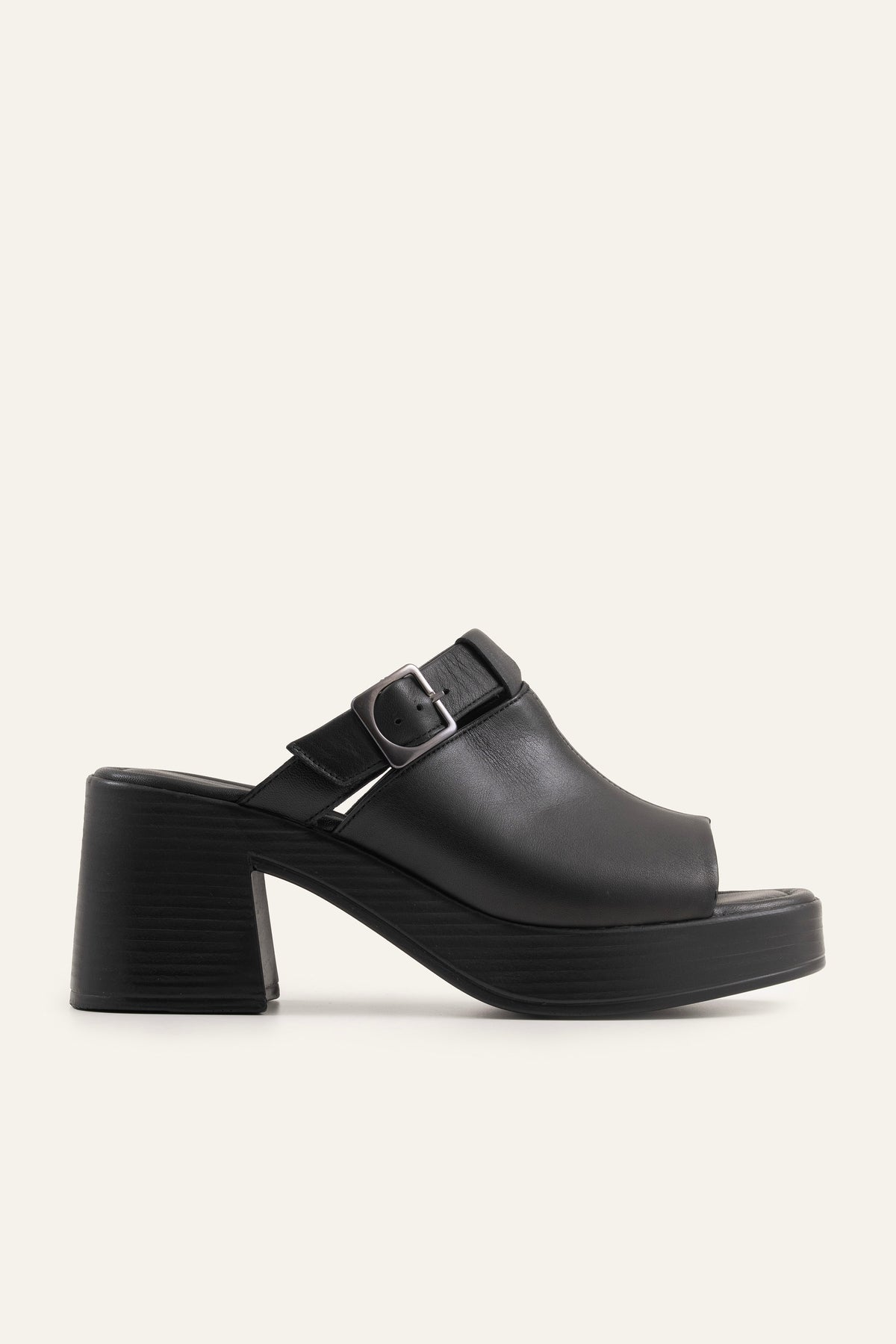 Bodrum Genuine Leather Women Platform Heel Mules Black - view 1