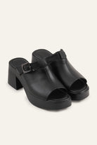 Bodrum Genuine Leather Women Platform Heel Mules Black - view 2