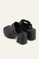 Bodrum Genuine Leather Women Platform Heel Mules Black - view 3