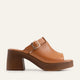 Bodrum Genuine Leather Women Platform Heel Mules Tan