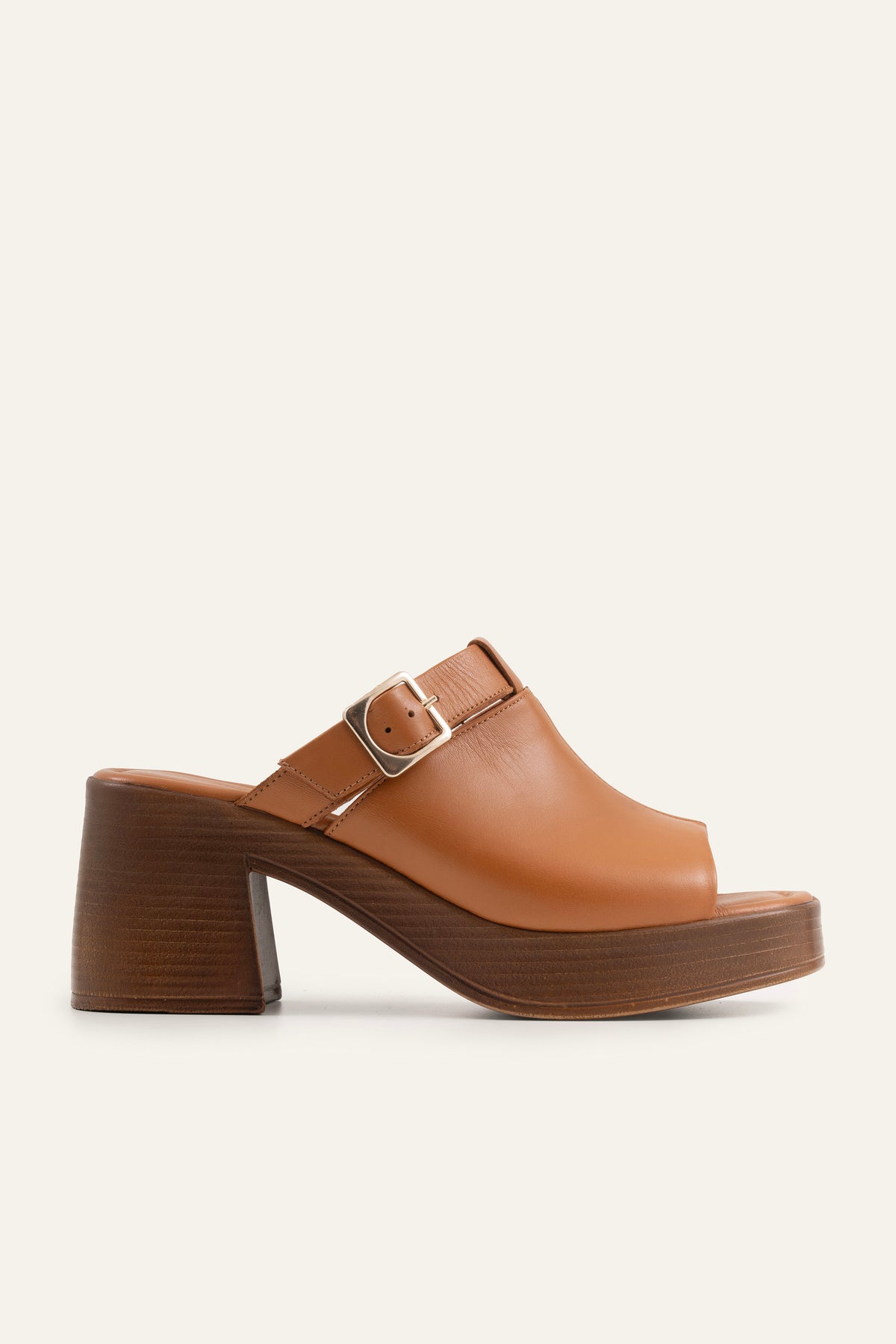Bodrum Genuine Leather Women Platform Heel Mules Tan - view 1
