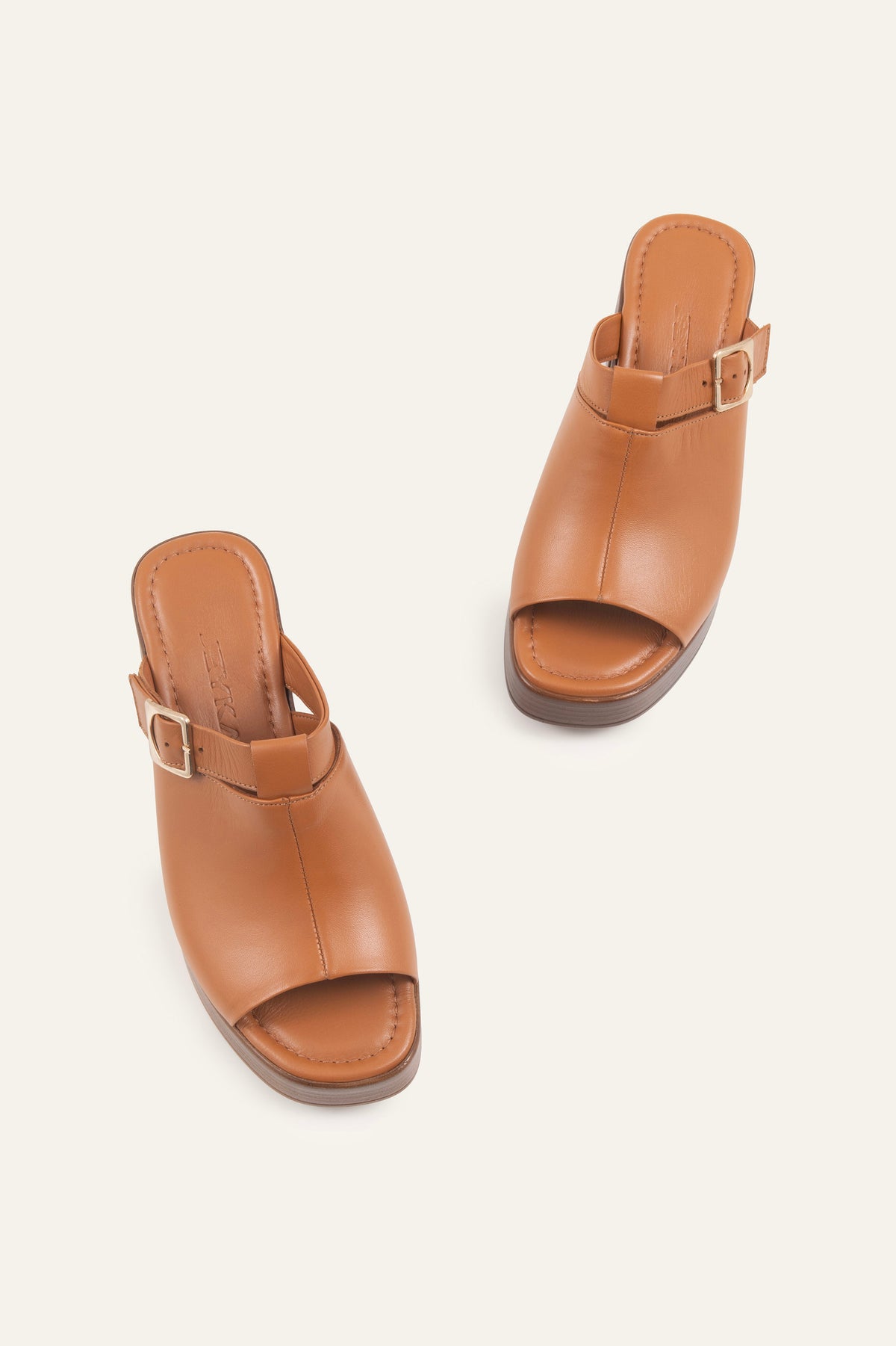 Bodrum Genuine Leather Women Platform Heel Mules Tan - view 4