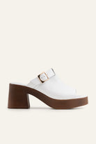 Bodrum Genuine Leather Women Platform Heel Mules White - view 1