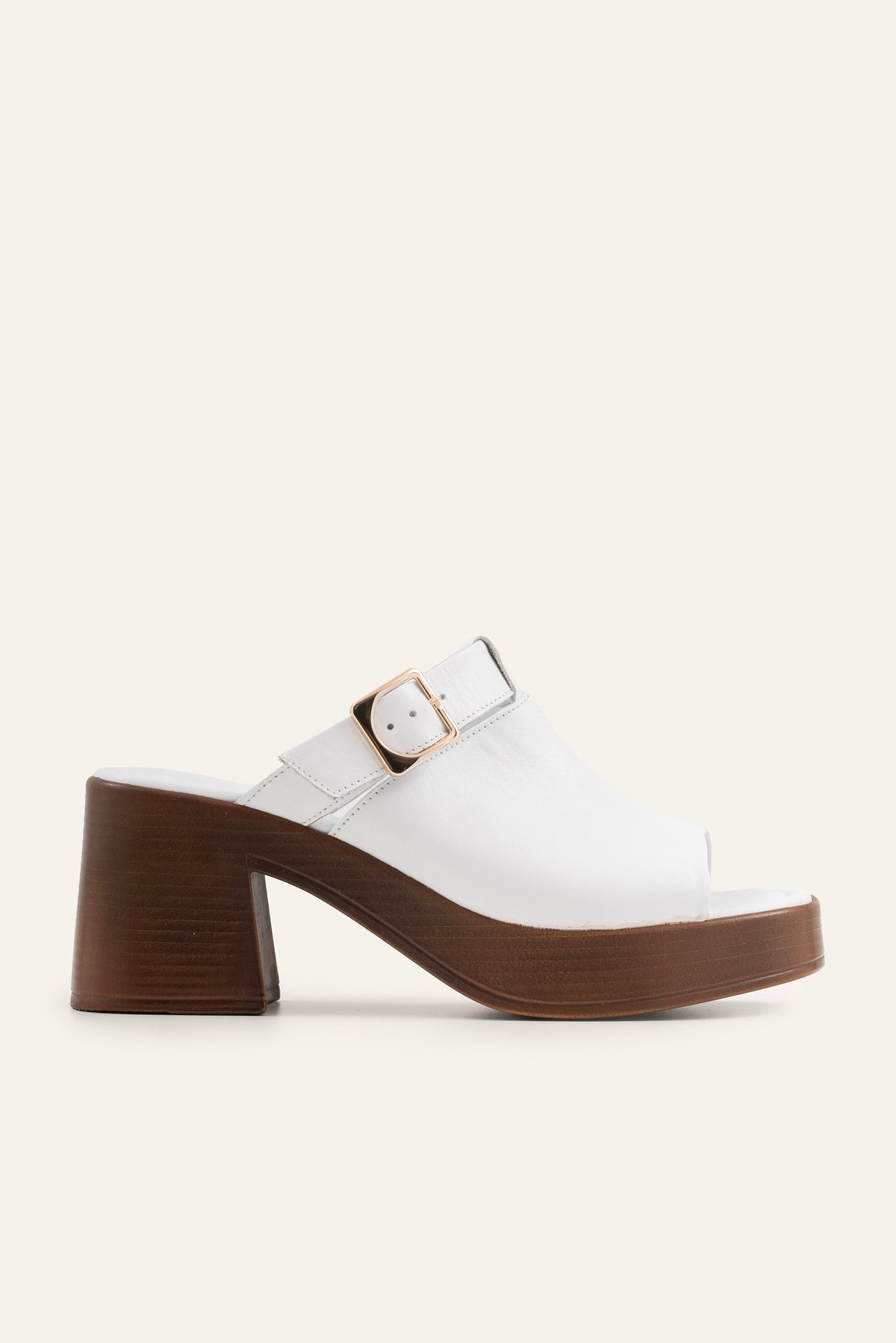 Bodrum Genuine Leather Women Platform Heel Mules White - view 1