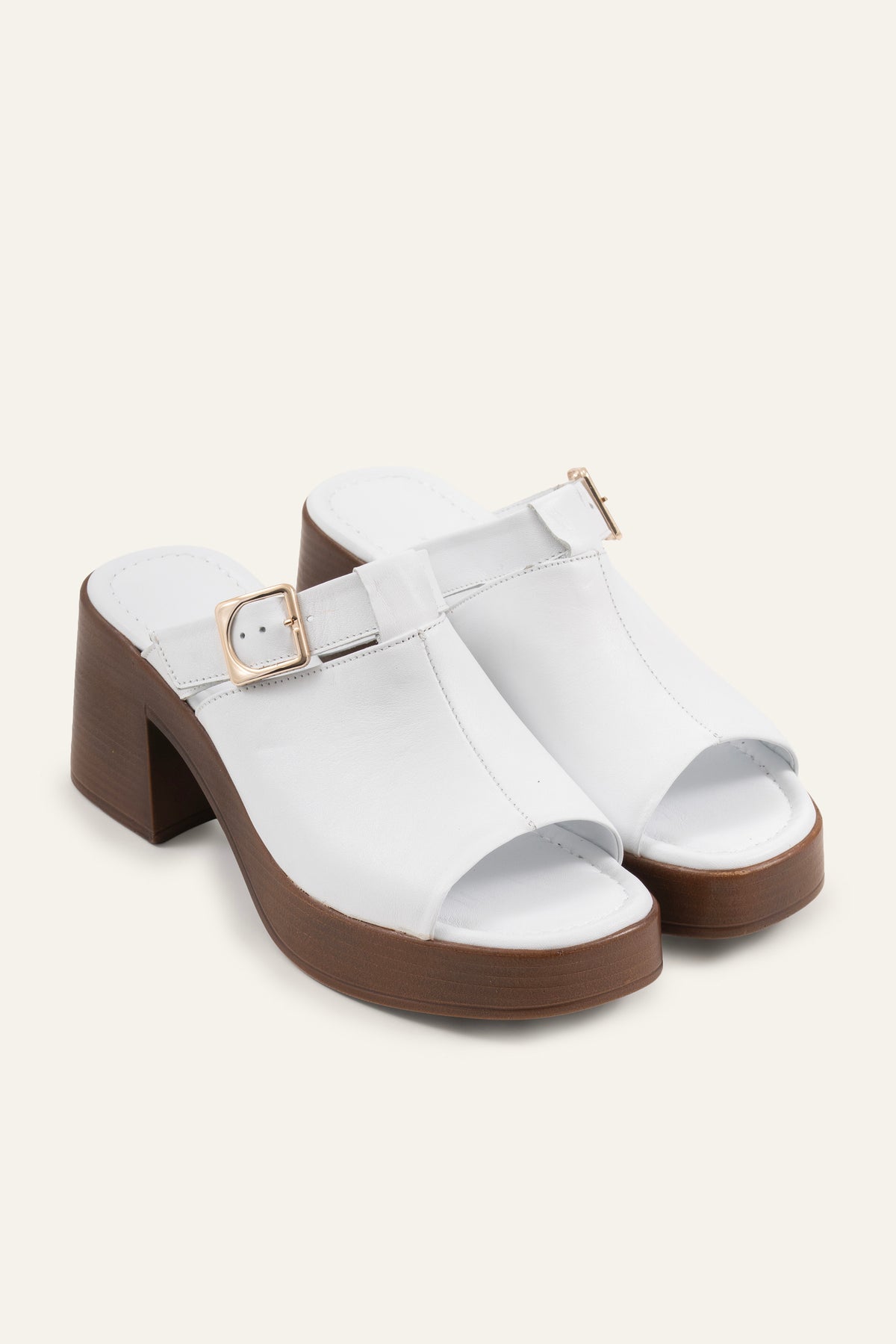 Bodrum Genuine Leather Women Platform Heel Mules White - view 2