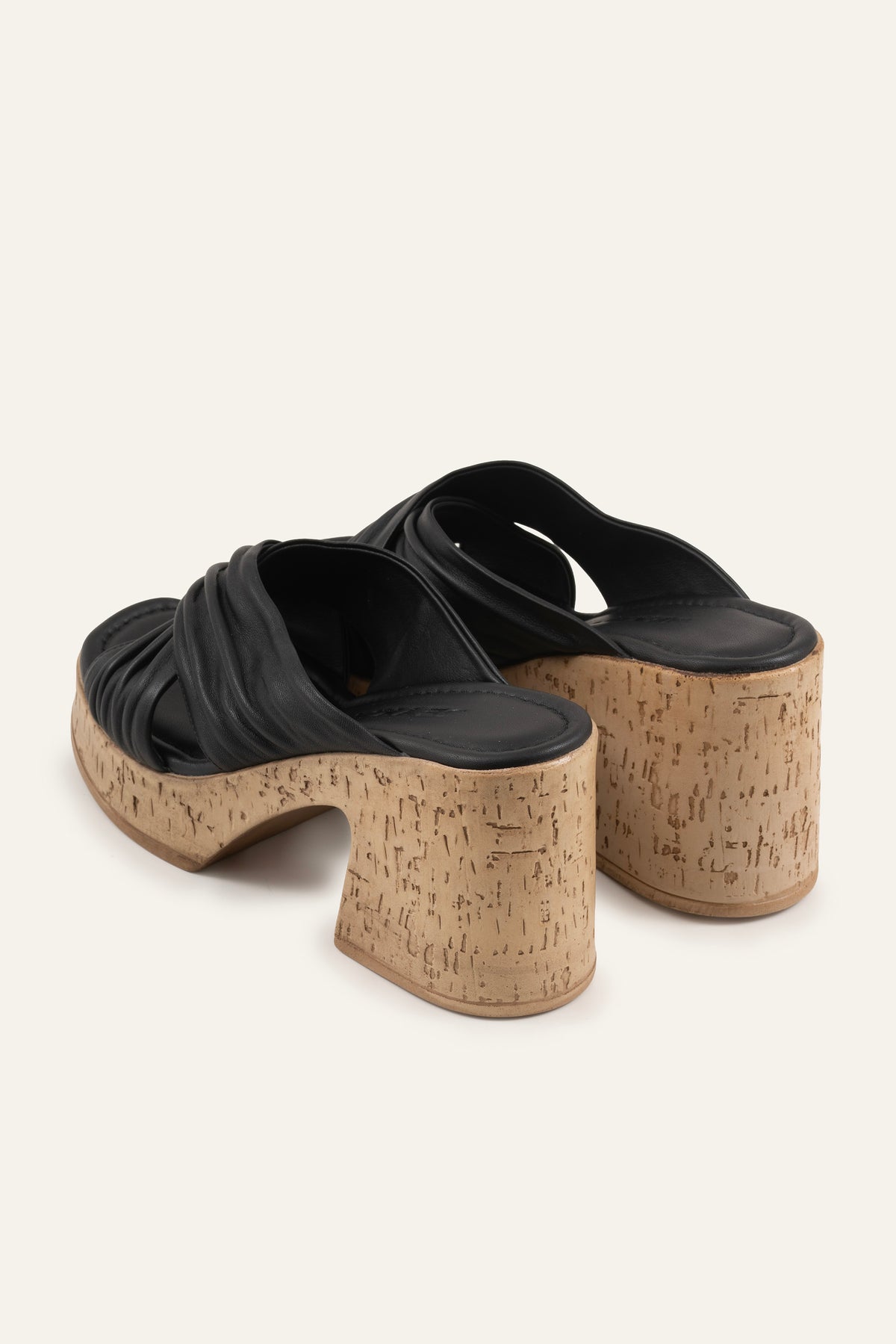 Cadiz Genuine Leather Women Cork Heel Mules Black - view 3