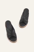 Cadiz Genuine Leather Women Cork Heel Mules Black - view 4