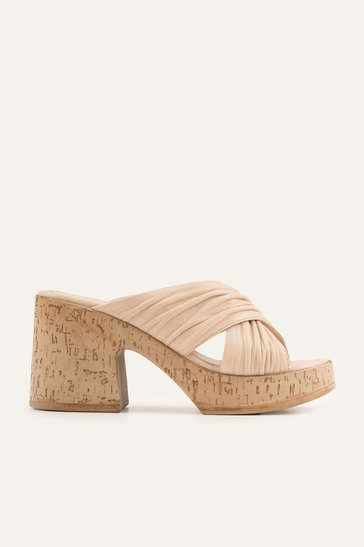 Cadiz Genuine Leather Women Cork Heel Mules Cream - view 1