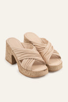 Cadiz Genuine Leather Women Cork Heel Mules Cream - view 2