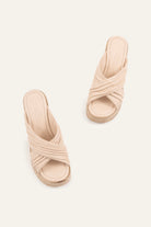 Cadiz Genuine Leather Women Cork Heel Mules Cream - view 4