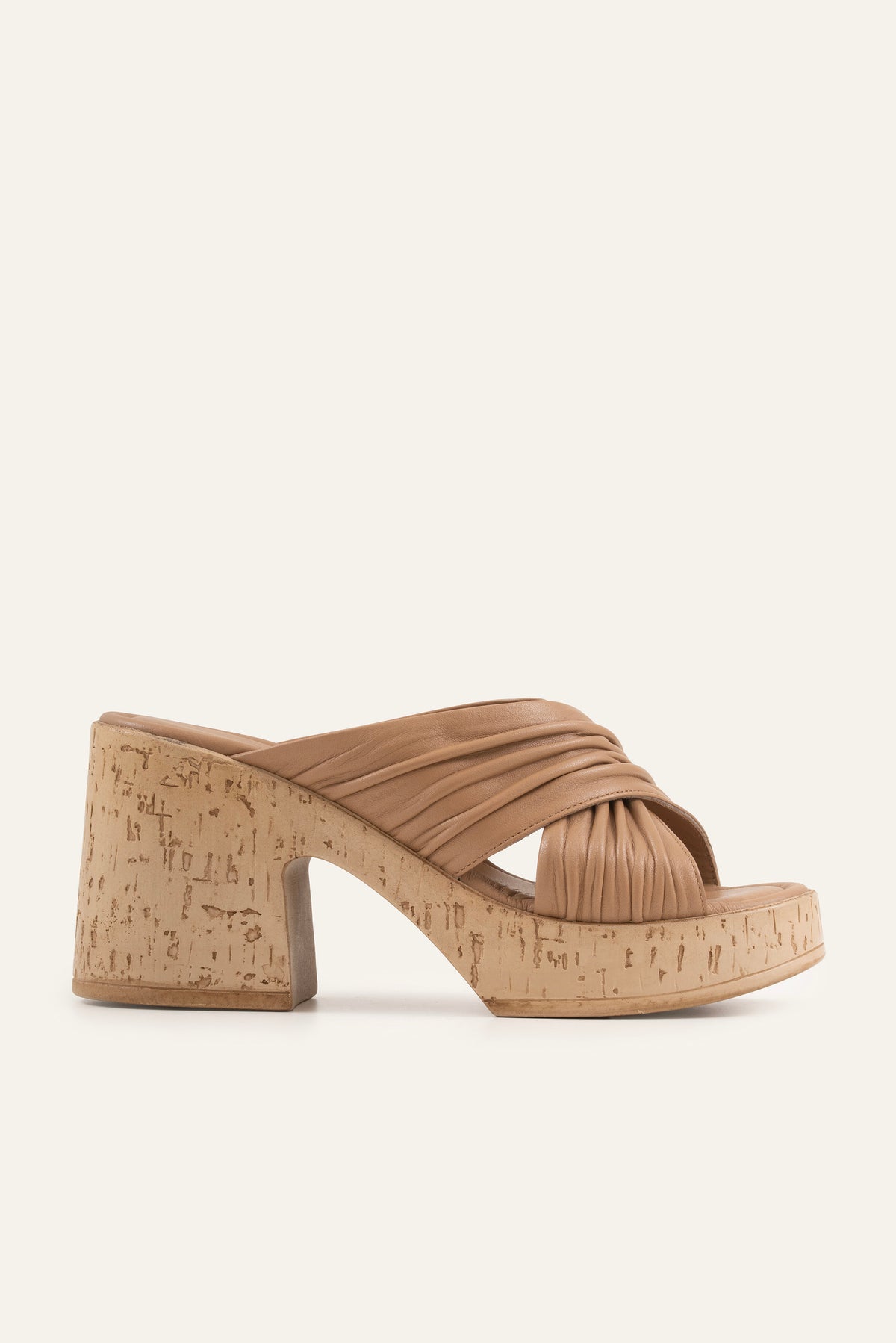 Cadiz Genuine Leather Women Cork Heel Mules Taupe - view 1