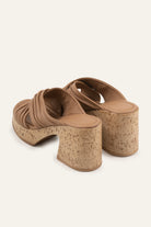 Cadiz Genuine Leather Women Cork Heel Mules Taupe - view 3