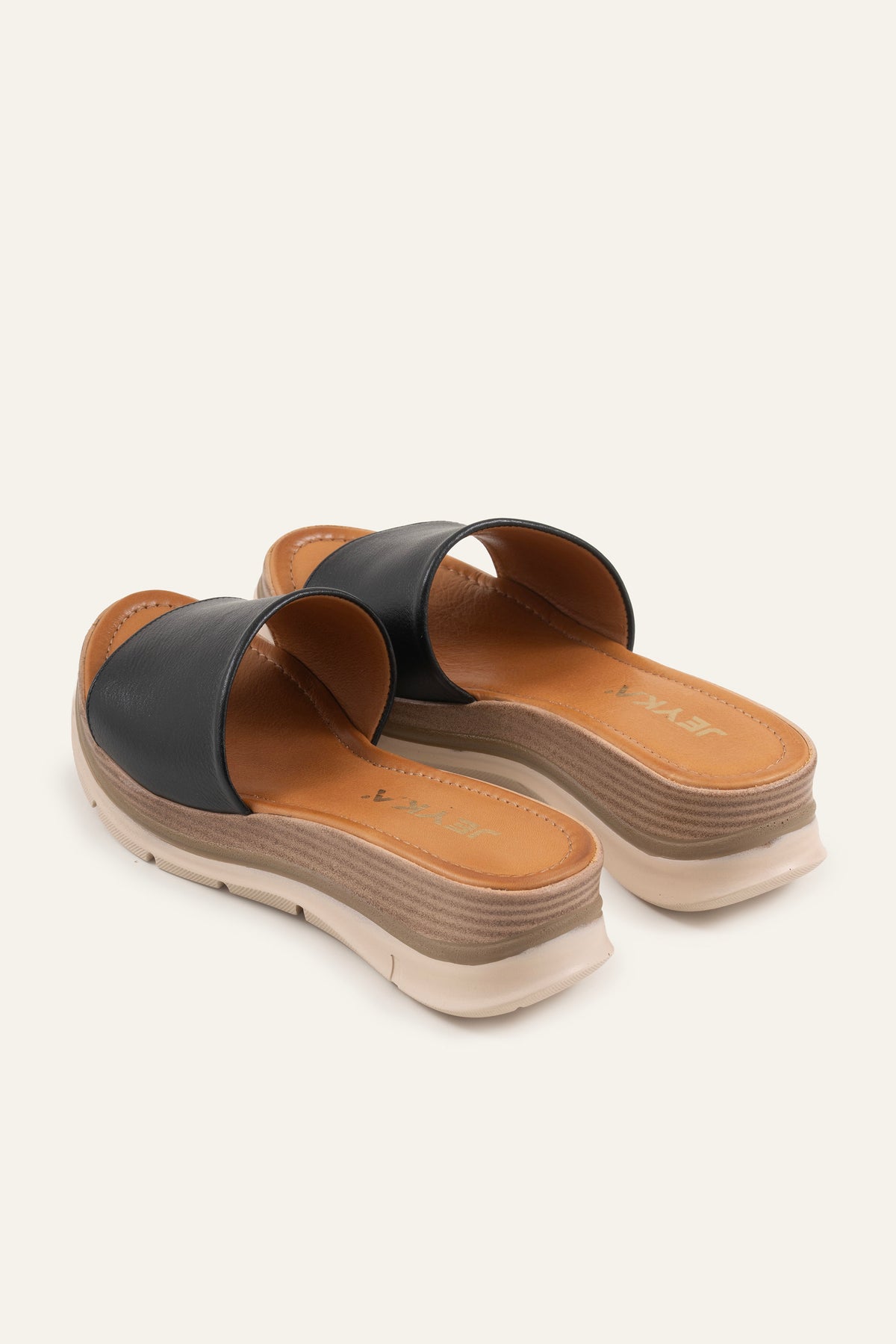 Cefalu Genuine Leather Women Wedge Slides Black - view 3