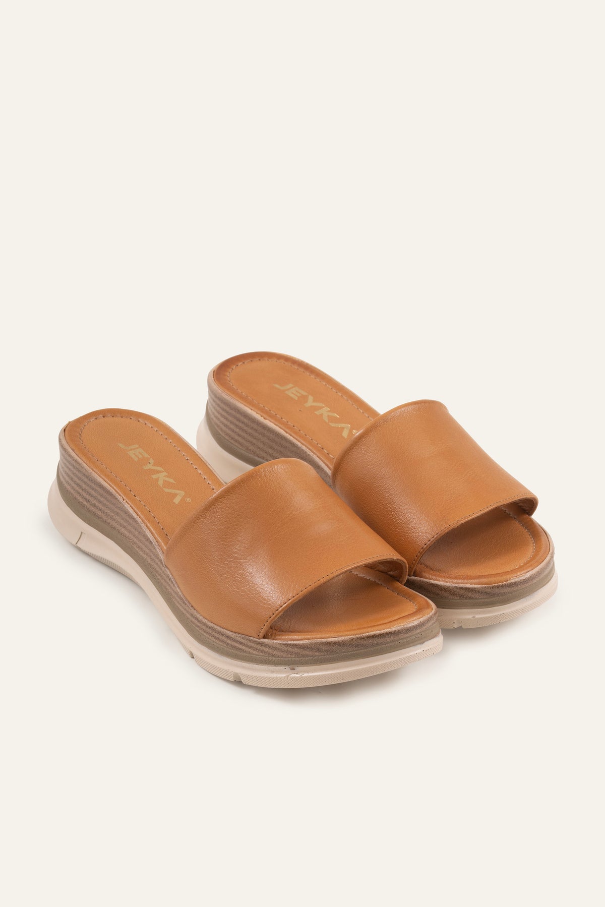 Cefalu Genuine Leather Women Wedge Slides Tan - view 2