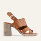 Cesme Genuine Leather Women Heeled Sandals Tan