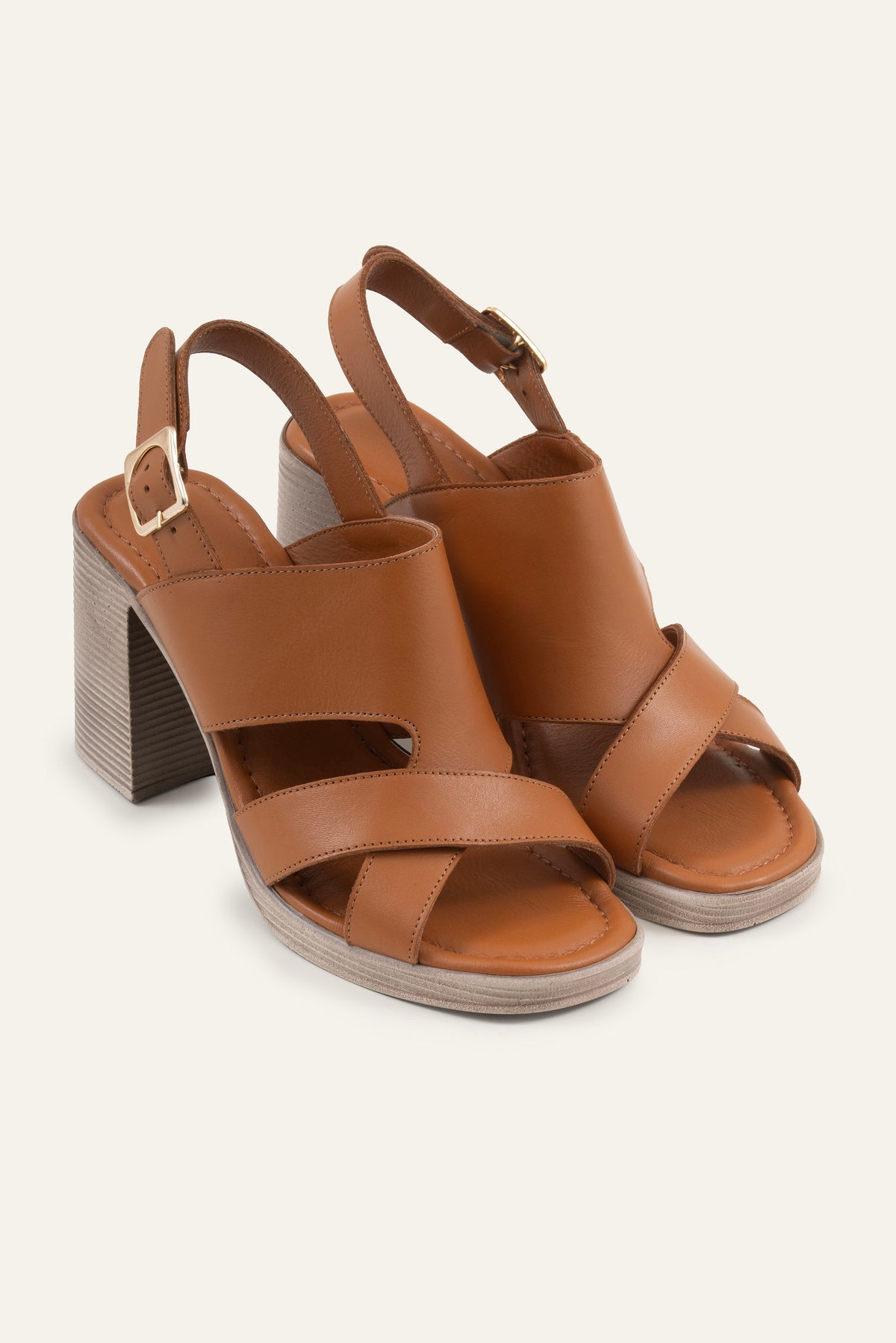 Cesme Genuine Leather Women Heeled Sandals Tan - view 2