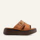 Datca Genuine Leather Women Platform Slides Tan