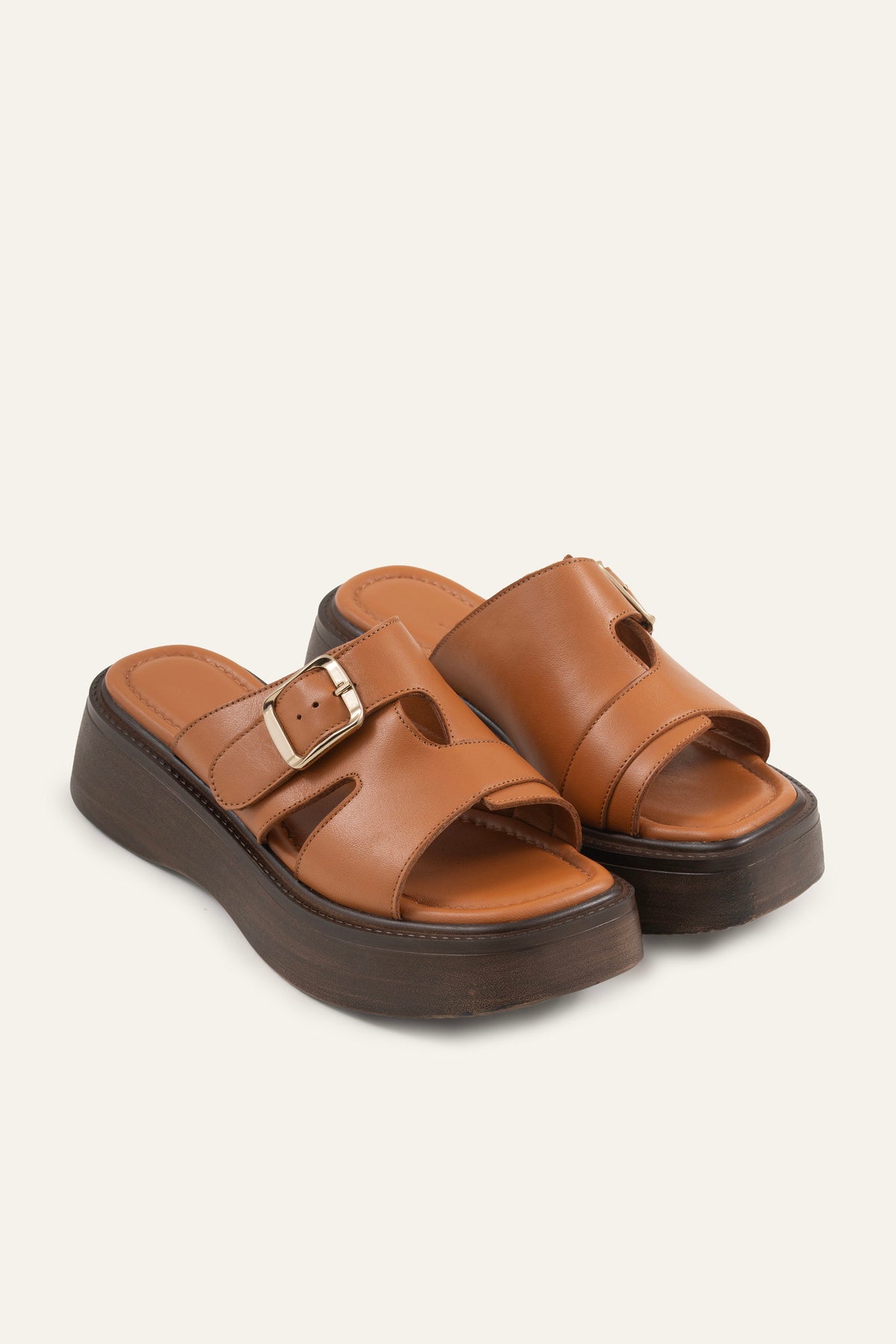 Datca Genuine Leather Women Platform Slides Tan - view 2