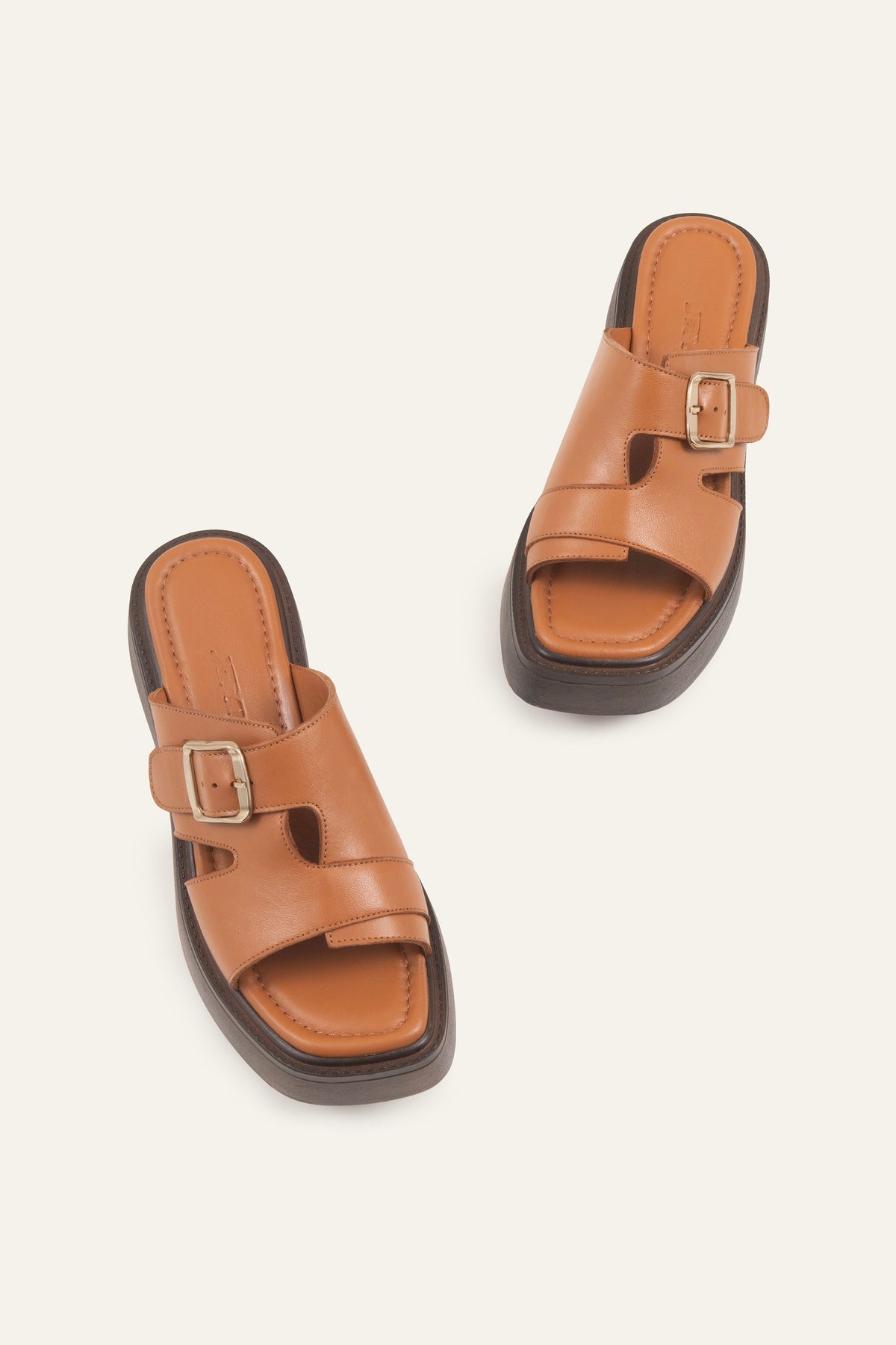 Datca Genuine Leather Women Platform Slides Tan - view 4