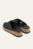 Elba Genuine Leather Women Cork Platform Slides Black - view 3