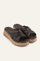 Elba Genuine Leather Women Cork Platform Slides Dark Brown - view 2