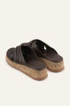 Elba Genuine Leather Women Cork Platform Slides Dark Brown - view 3