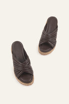 Elba Genuine Leather Women Cork Platform Slides Dark Brown - view 4