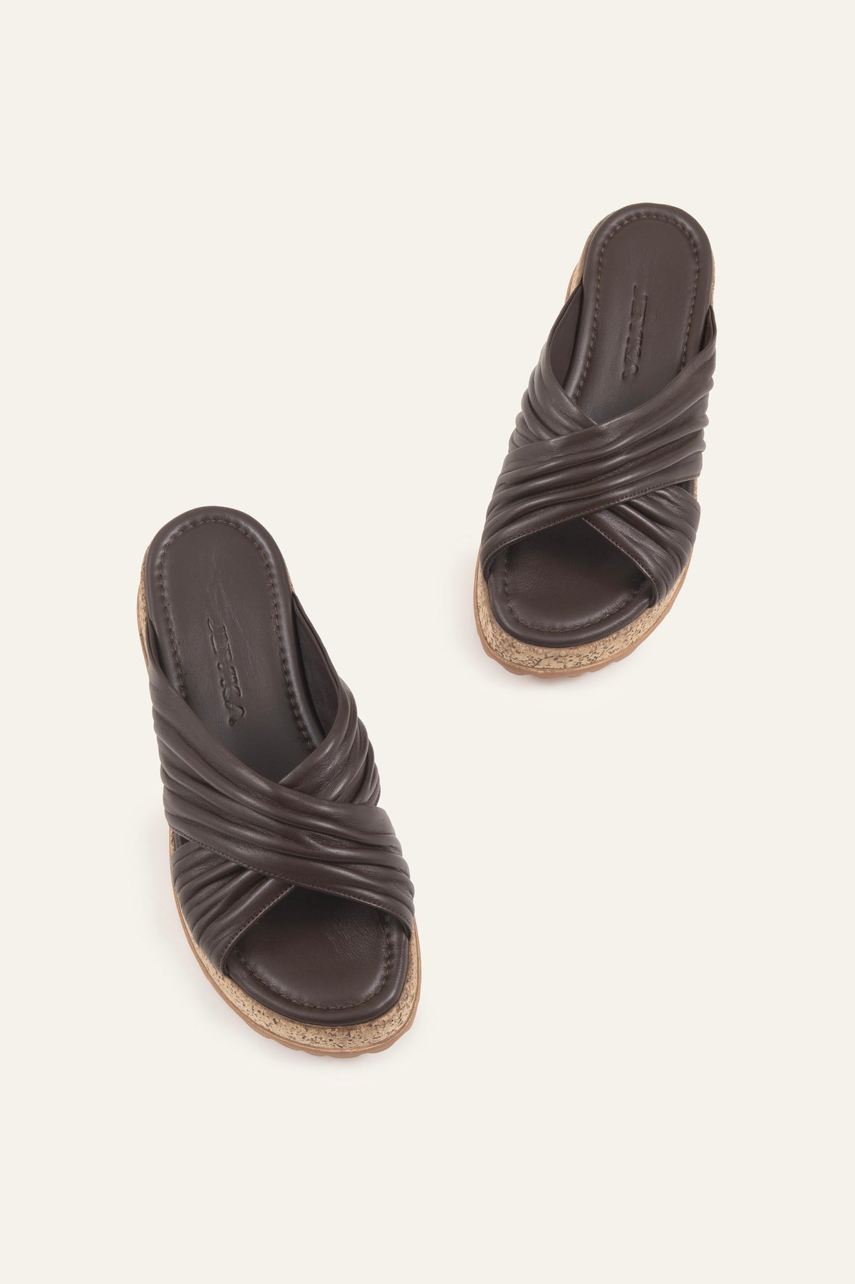 Elba Genuine Leather Women Cork Platform Slides Dark Brown - view 4