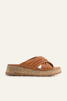 Elba Genuine Leather Women Cork Platform Slides Tan - view 1