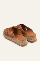 Elba Genuine Leather Women Cork Platform Slides Tan - view 3